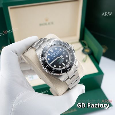 GD Factory High Quality Replica Rolex Deepsea Silver 316 stainless steel strap Black Face Dial Silver Ceramic Bezel Men Watch 